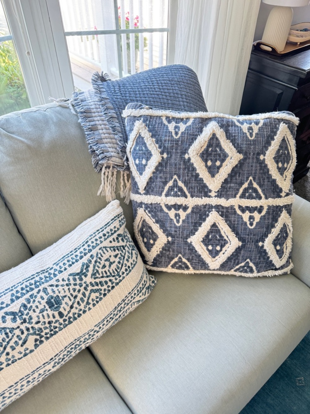 Blue Textured Diamond Throw Pillow